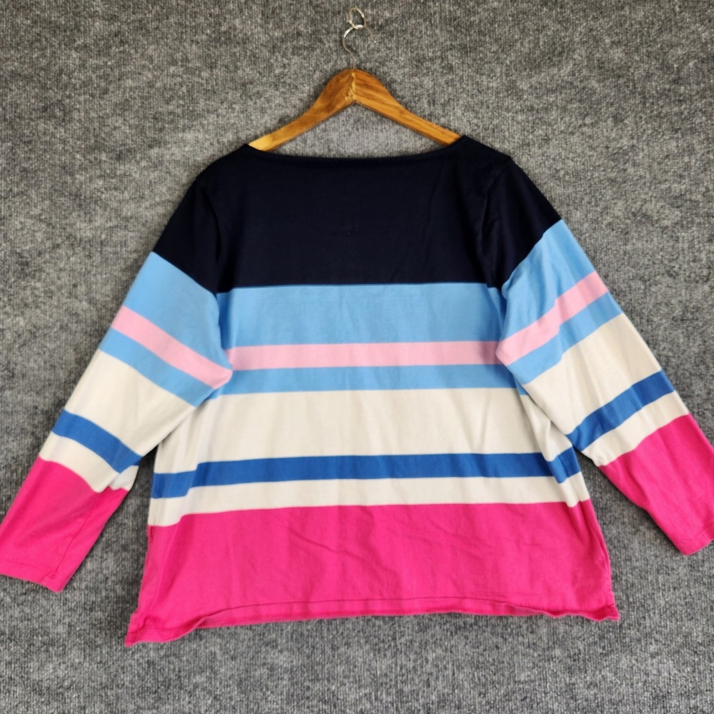 Talbots Plus Shirt Womens 2XL Striped Long Sleeve Cotton Navy Pink Blue - Picture 2 of 9